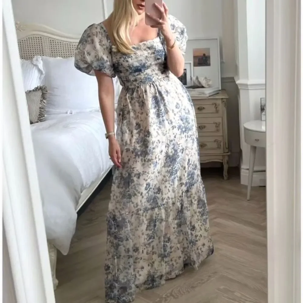 Abercrombie & Fitch Emerson Drama Bow-Back Maxi Dress in Cream Floral Size SP